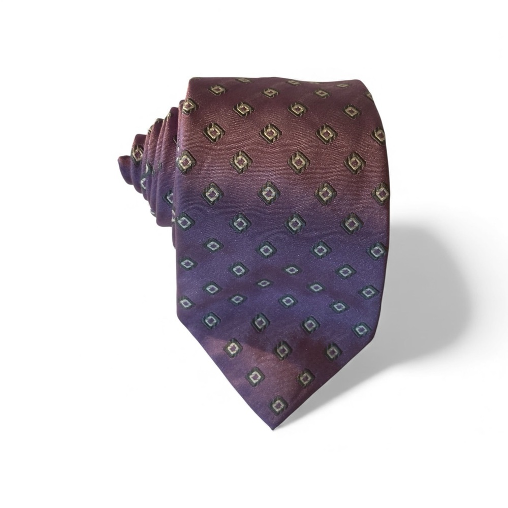 DAVID DONAHUE Purple Diamond Silk Cotton Tie Woven Geometric Italy Handmade USA
